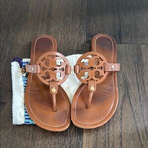 Tory Burch Tan Miller Leather Thong Sandals